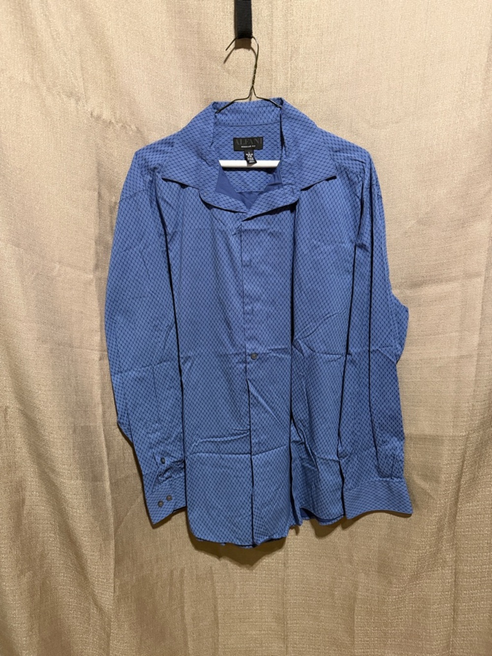 Alfani Blue Micro-Print Long Sleeve Dress Shirt